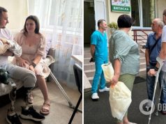 Военный из Волыни, потерявший обе ноги, научился ходить на протезах и забрал жену с сыном из роддома. Фото